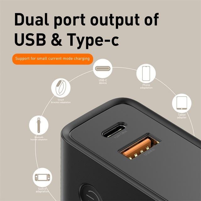 Pin Sạc Dự Phòng Baseus 2in 1 CHT909 Dung Lượng 10000 Mah Power Bank Tích Hợp Củ Sạc Nhanh Với Đầu Cắm USB 3A Và Type C