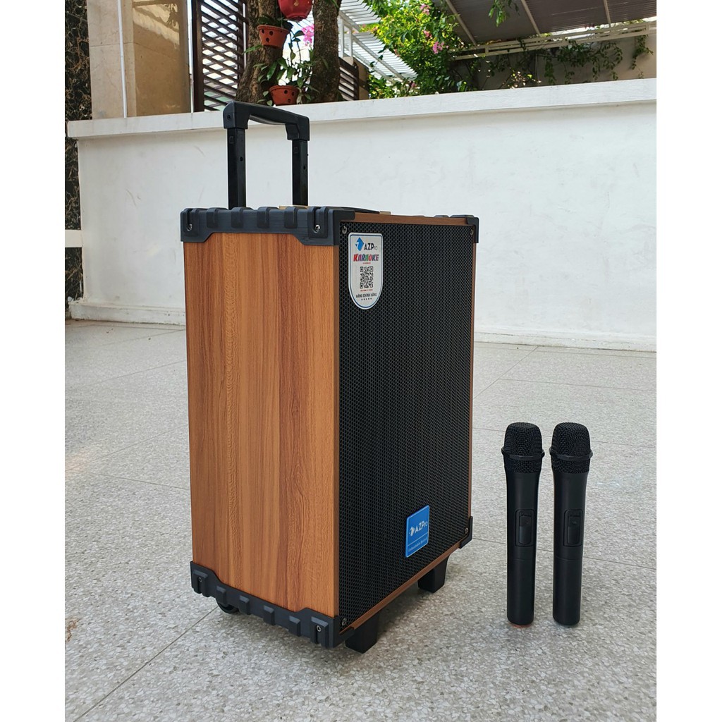 Loa kéo karaoke mini AZPro AZ 8 bluetooth 2 mic Loa kẹo kéo di động thùng gỗ giá tốt