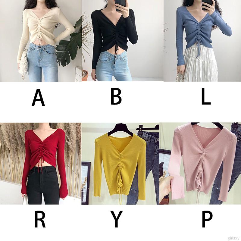 Áo Sweater Nữ Tay Dài Cổ Chữ V Màu Trơn Phong Cách Hàn Quốc | BigBuy360 - bigbuy360.vn