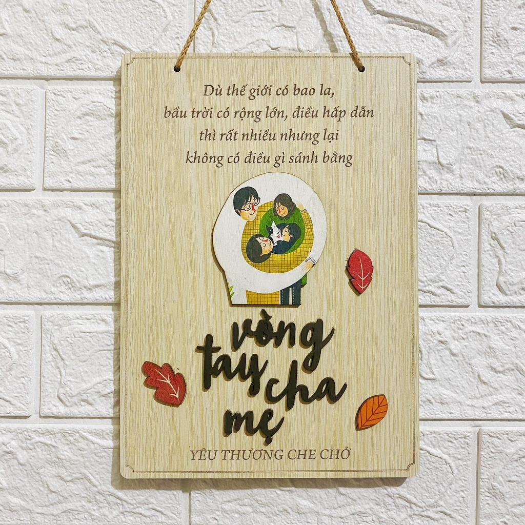Bảng gỗ trang trí Ohay - Vòng tay cha mẹ (Tặng móc dán + móc đinh)