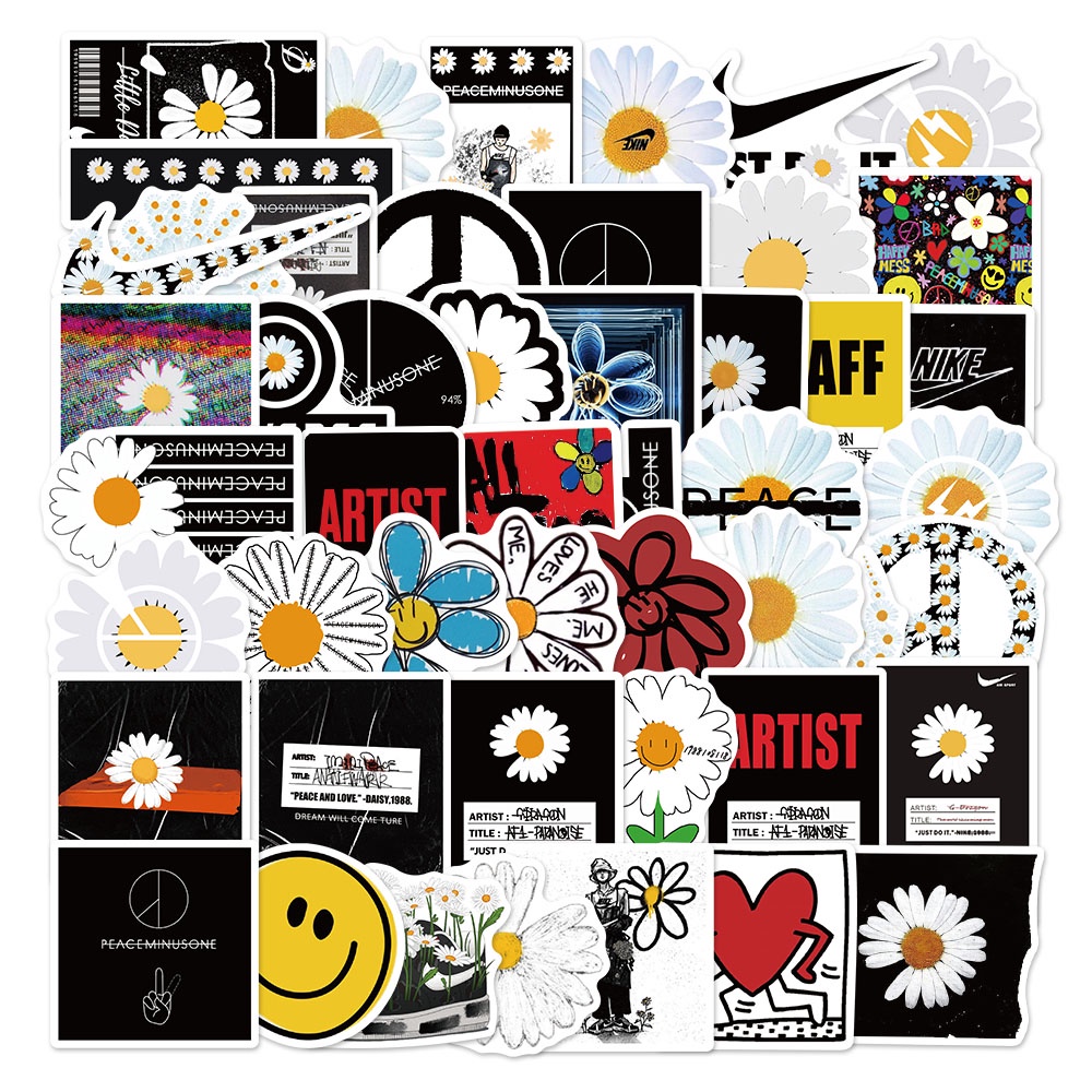 Bộ 50 miếng dán trang trí điện thoại/ván trượt hình hoa cúc xinh xắn