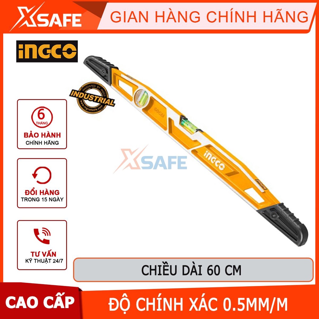 Thước thủy INGCO HBSL08060 Thước nivo chiều dài 60cm, độ dày thanh nhôm 1mm, trọng lượng 0.3kg đo góc nghiêng - xsafe