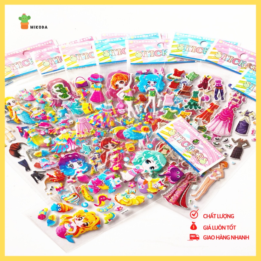 Miếng dán Sticker hình dễ thương - bộ 2 miếng nhãn dán 3D nhiều hình đa sắc màu cho bé gái, trai - K14