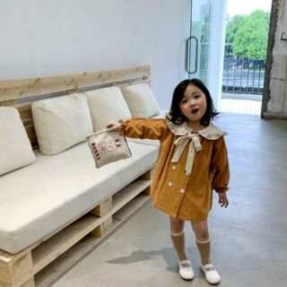 Đầm suông nơ cổ sen cho bé
