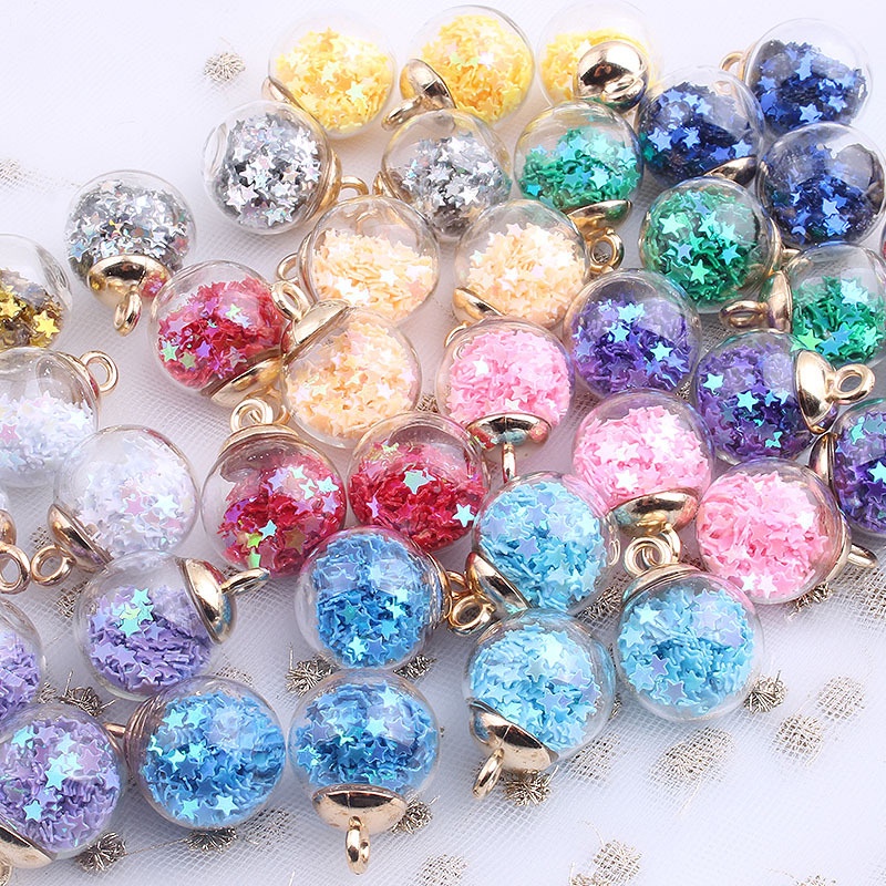 Set 10 Mặt Vòng cổ Hình Quả Cầu Thủy Tinh Trong Suốt 16mm Tự Làm Thủ Công