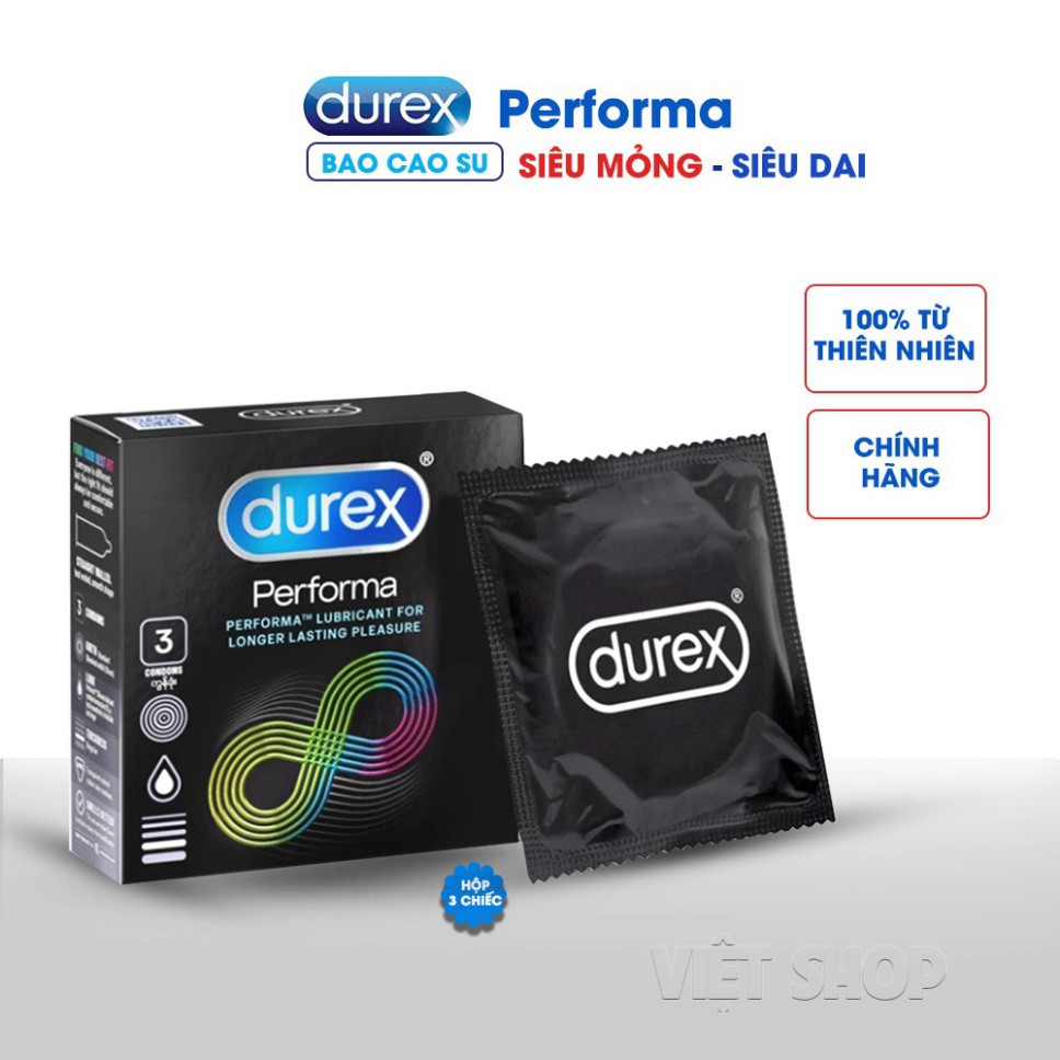 Bao cao su Durex Performa (Hộp 3c). Bcs Chứa Gel Bôi Trơn Có Chất Kéo Dài Thời Gian Quan Hệ, Kích Thích Cả 2 Lên Đỉnh