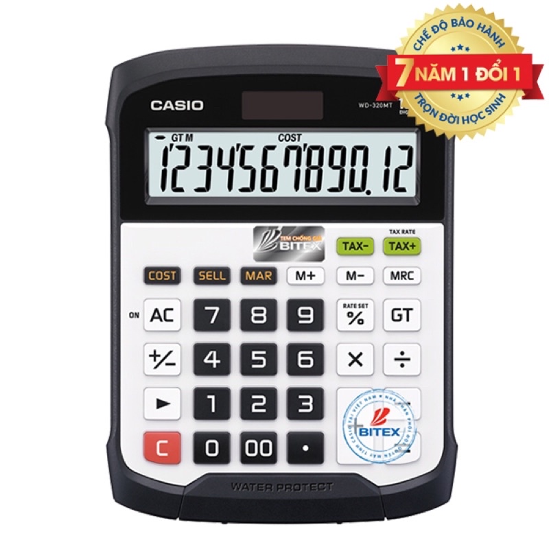 [Chính Hãng] Máy Tính chống bụi nước Casio WD-320MT - Dùng cho Quán ăn, Sạp chợ, môi trường có nhiều bụi bẩn và nước