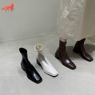 Bốt mỏng phong cách hàn quốc, bốt martin mẫu mới thu đông màu be cho nữ, bốt đơn nữ, mũi vuông, gót giữa5cm bốt ngắn gót