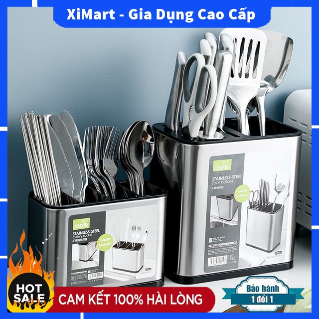 [MỚI] Giá cắm dao đũa thìa Inox 304 cao cấp - Kệ để dao thìa hình vuông đứng tiện lợi bảo hành 24 tháng - XiMart