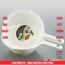 Bộ rổ và thau nhựa 1.2L có tay cầm màu trắng NỘI ĐỊA NHẬT BẢN