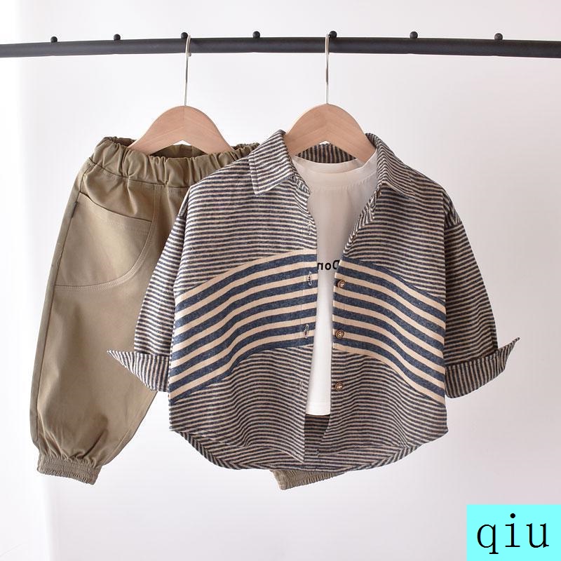 Áo Khoác Sơ Mi Cotton Họa Tiết Kẻ Sọc Phong Cách Phương Tây Thời Trang Xuân Thu Cho Bé Trai #2