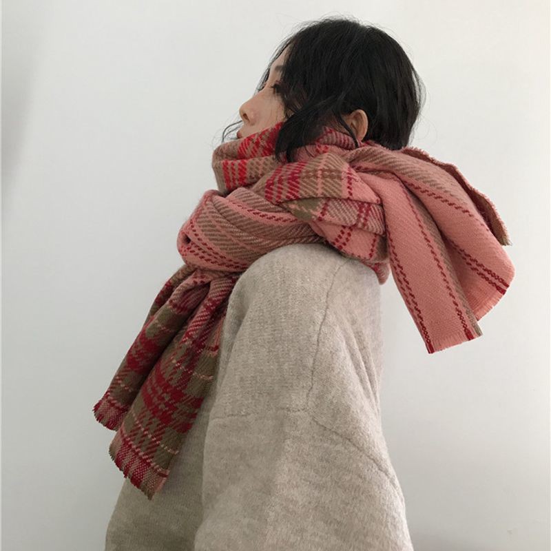 Khăn Choàng Cổ Vải Cashmere Họa Tiết Caro Phong Cách Nhật Hàn Thời Trang Mùa Đông; K20 - MOZETO