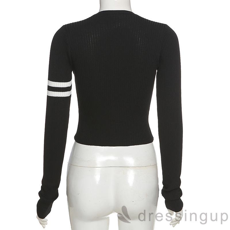 Áo Thun Tay Dài Cổ Chữ V Hở Rốn Thời Trang Dành Cho Nữ