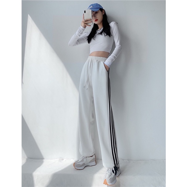 Quần Ổng Rộng_Quần Jogger Thể Thao nam nữ 3 Sọc Có Dây Rút Gấu Quần