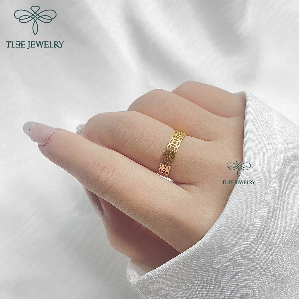 Nhẫn bạc nữ TLEE kim tiền mạ vàng 14k trơn cao cấp TleeJewelry A0136