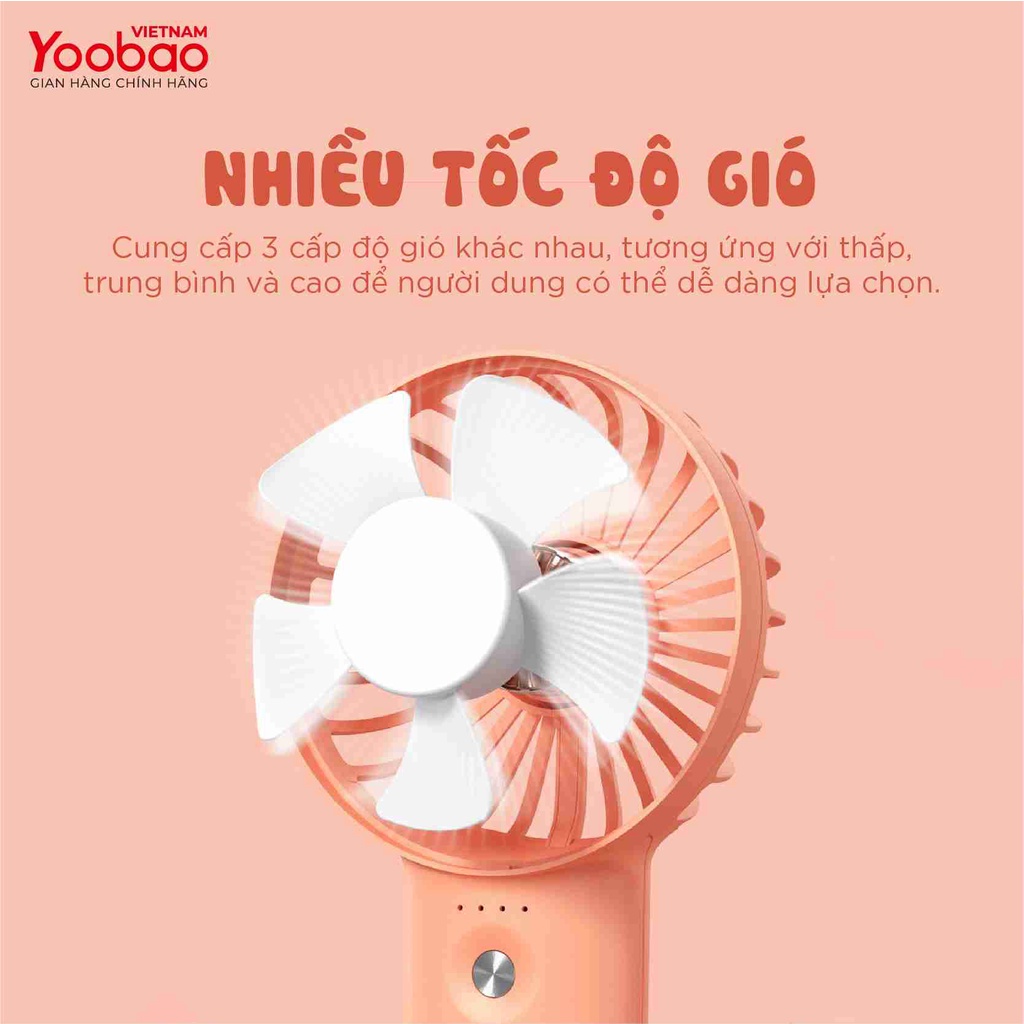 Quạt Sạc Tích Điện Mini Cầm Tay Có Thể Đặt Bàn Yoobao F3 3000Mah có Thể Chạy 15 Giờ Liên Tục
