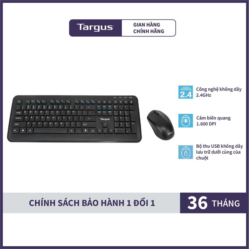 Combo Bàn Phím Wireless Không Dây TARGUS AKM610 Và Chuột TARGUS 1600DPI Thương Hiệu Mỹ - Hàng Chính Hãng