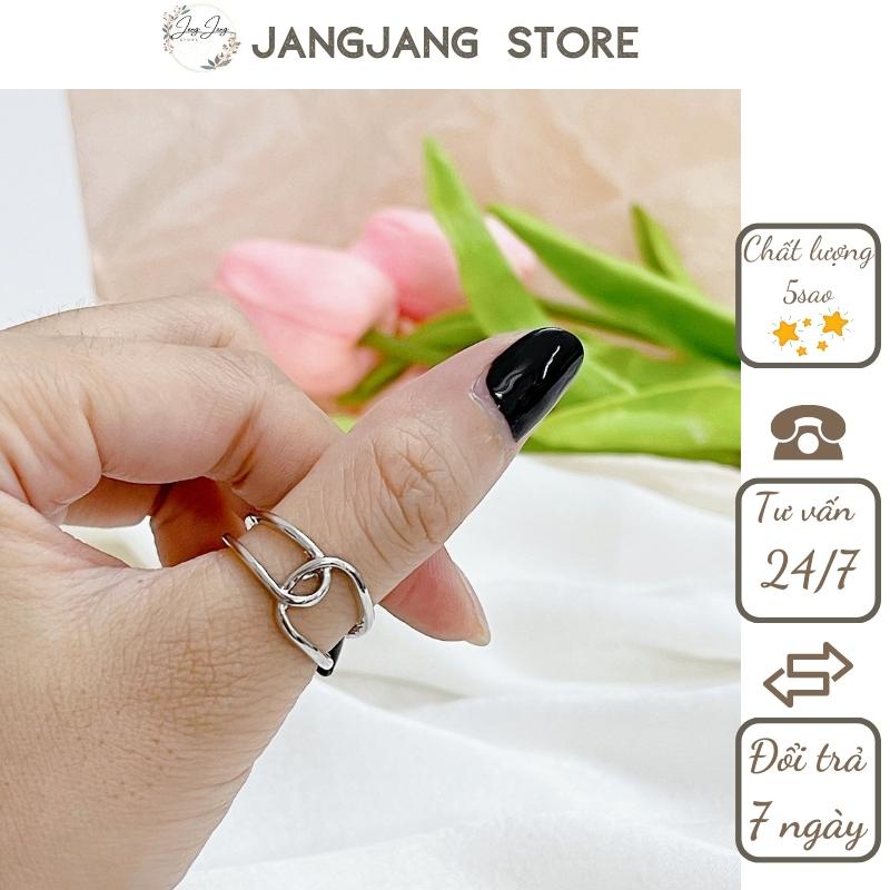 Nhẫn nữ cách điệu JANGJANG mảnh màu bạc sáng bóng làm từ hợp kim cao cấp không rỉ freesize dành cho các bạn trẻ năm 2022