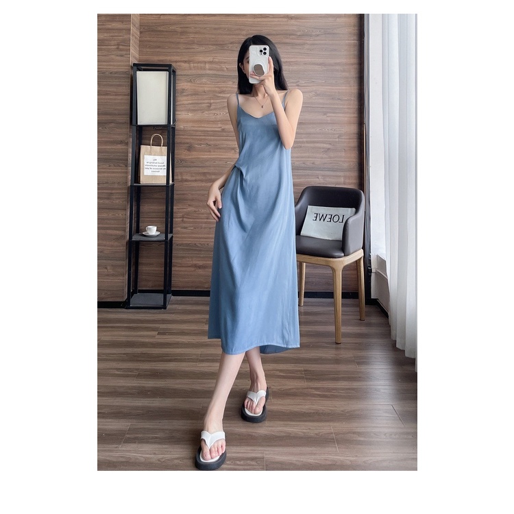 MS736 Váy đầm hai dây maxi xoắn eo, váy đầm suông đũi lụa mềm mát đi chơi đi biển