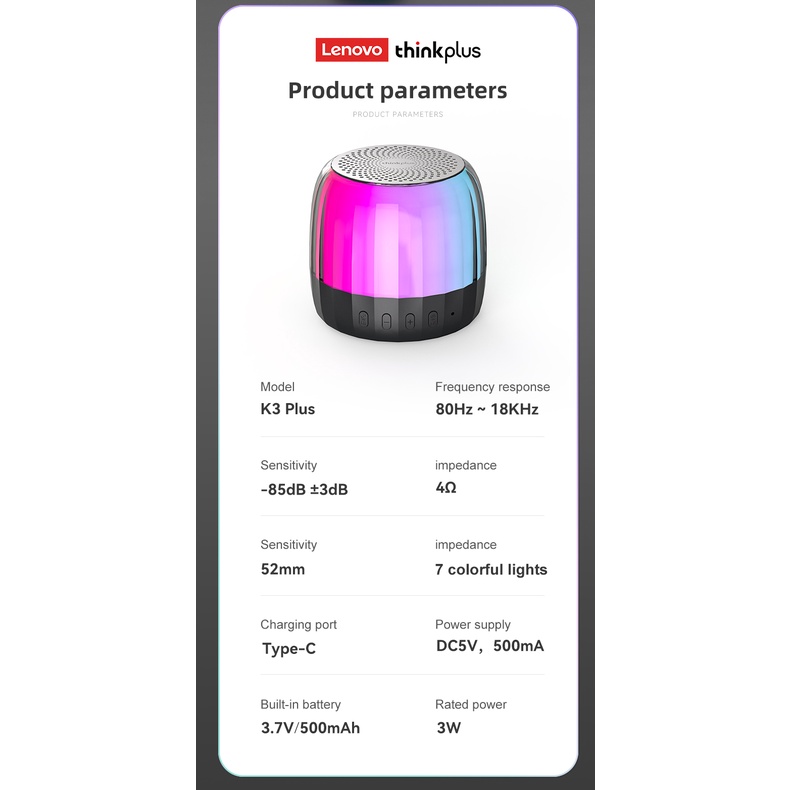Lenovo Chính Hãng K3/K3 Plus Bluetooth Loa Di Động Loa Nghe Nhạc Ngoài Trời Không Dây Mini Cột Nghe Nhạc Stereo Vòm Bass Hộp Chống Nước