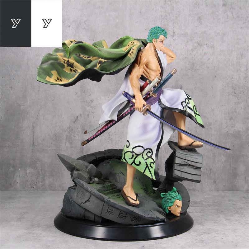 ₪▦One Piece ngoại cỡ GK Wano quốc gia kimono kiếm sĩ Zoro ba con dao bán buôn cảnh hai đầu khắc hình