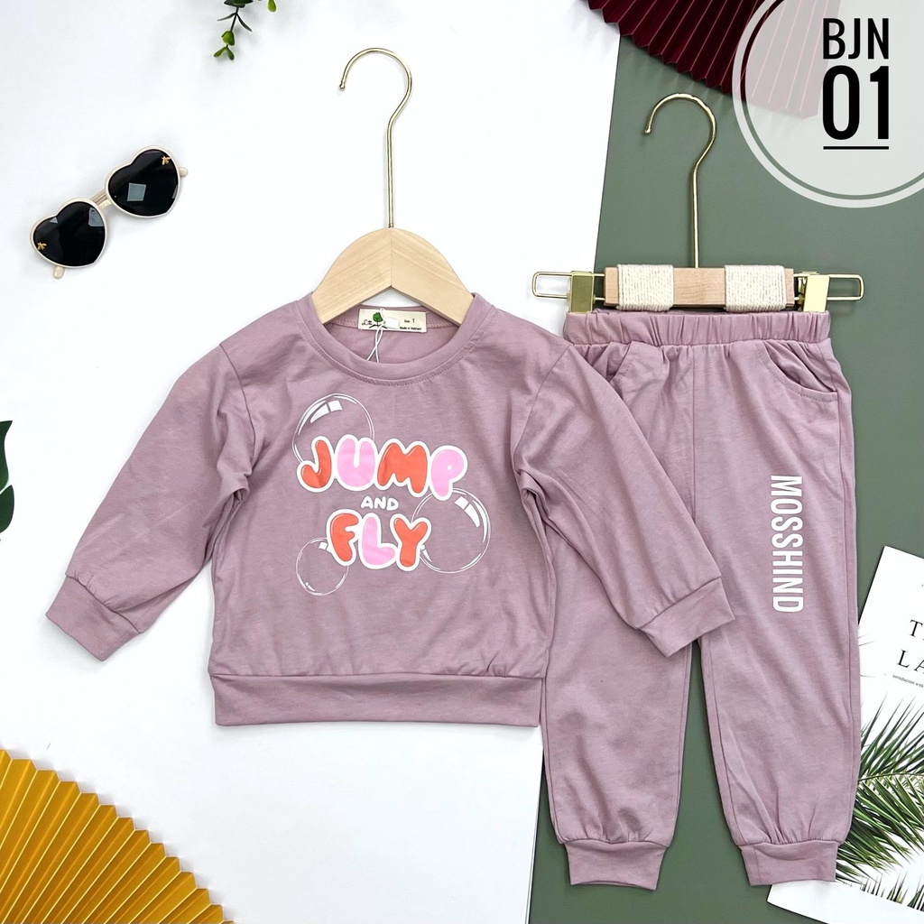 Bộ dài tay thu đông bé gái LITIBABY hình chữ Fly, cho bé 10-18kg