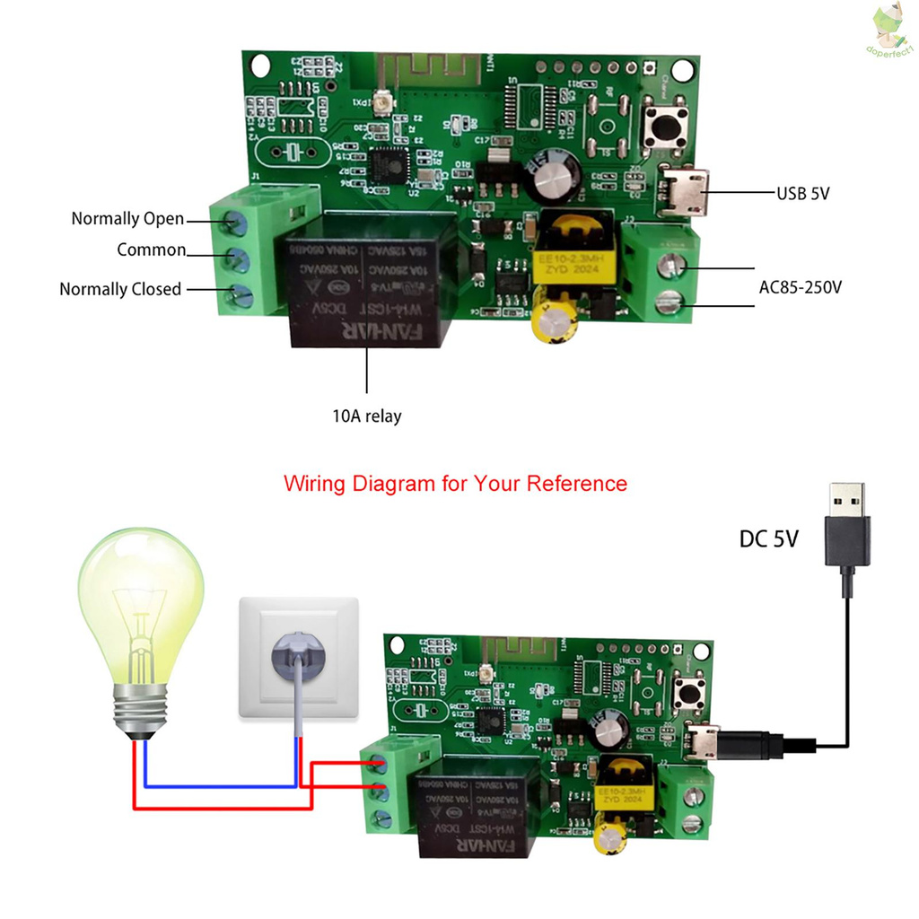 eWeLink DC5V / AC85-250V Wifi Switch Wireless Relay Module Smart Home Automation Modules Phone APP Remote Control Timer Switch Compatible with Amazon Alexa Google Home Voice Control for Access Control System Garage Door Inching/Self-Locking