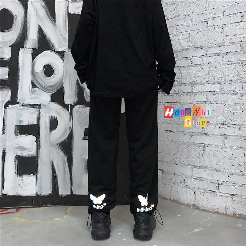 Quần Jogger Pant Ulzzang Unisex Jogger Dây Rút Lai In Hình Bướm Ống Rộng Dài - MM