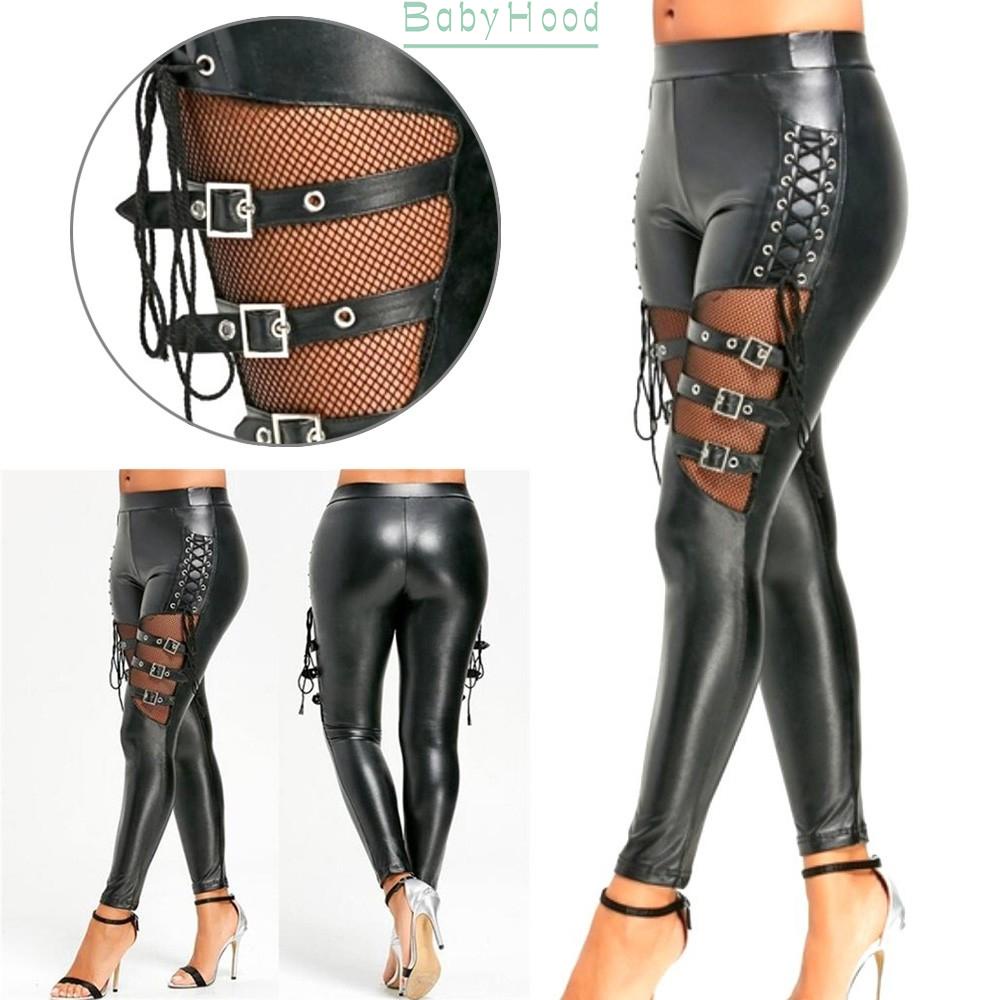 Quần legging giả da 100% phong cách gothic cho nữ
