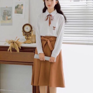 Chân váy midi nâu tiểu thư thanh lịch chất đẹp