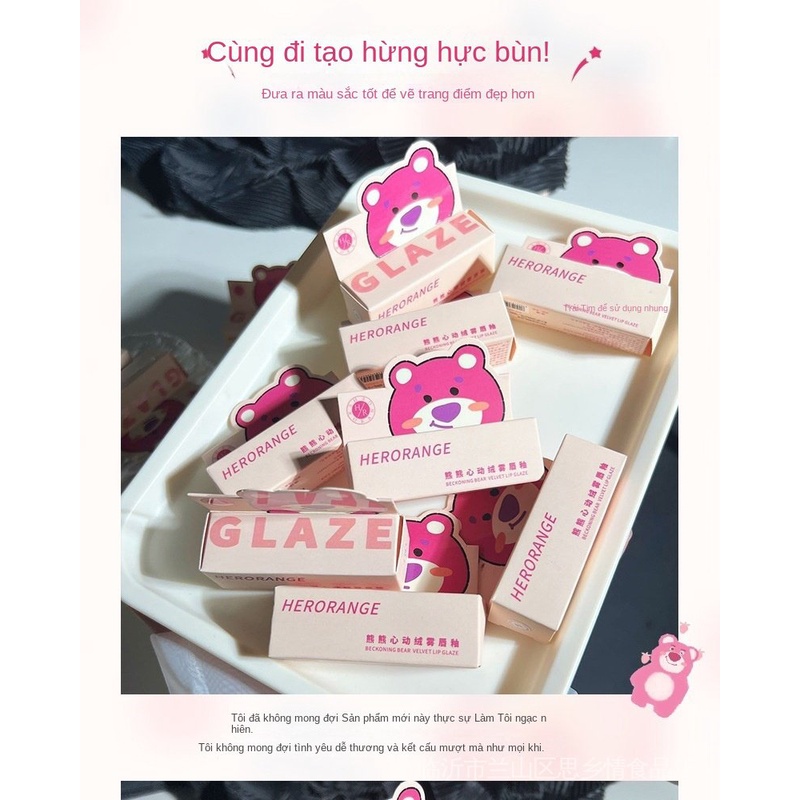 Son Kem Lì Chống Dính Cốc Không Phai Màu Thiết Kế Vỏ Son Hình Gấu Dâu Tây Dễ Thương