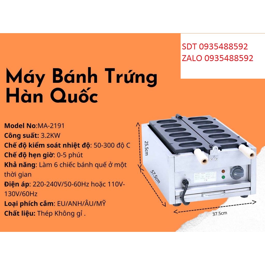 Máy bánh trứng Hàn Quốc --Sử dụng điện 6 bánh,khuôn gang chống dính cao cấp-Bảo hành 1 năm