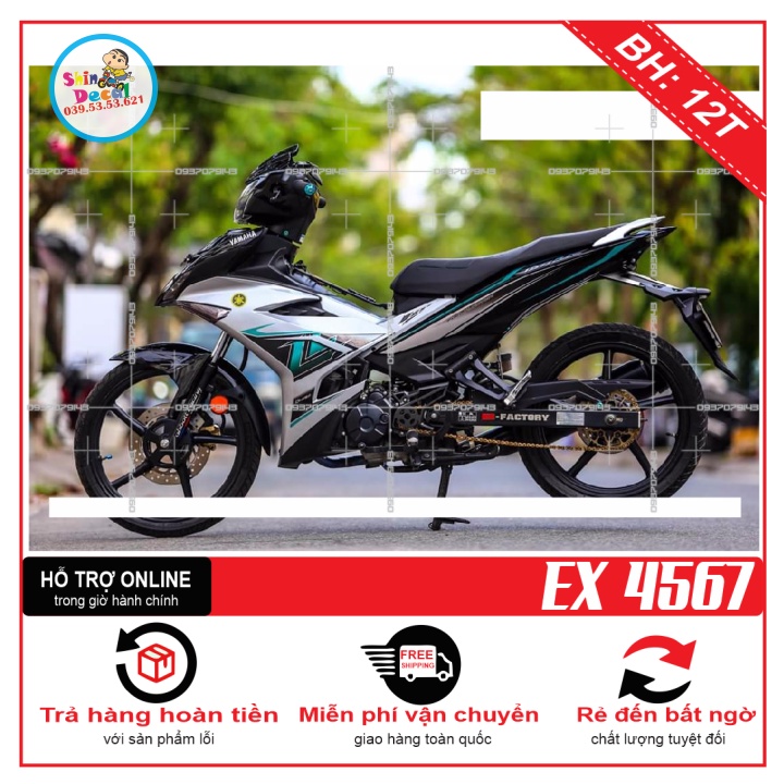 TEM RỜI EX 150 LC BẠC ĐEN -- SHIN DECAL 2