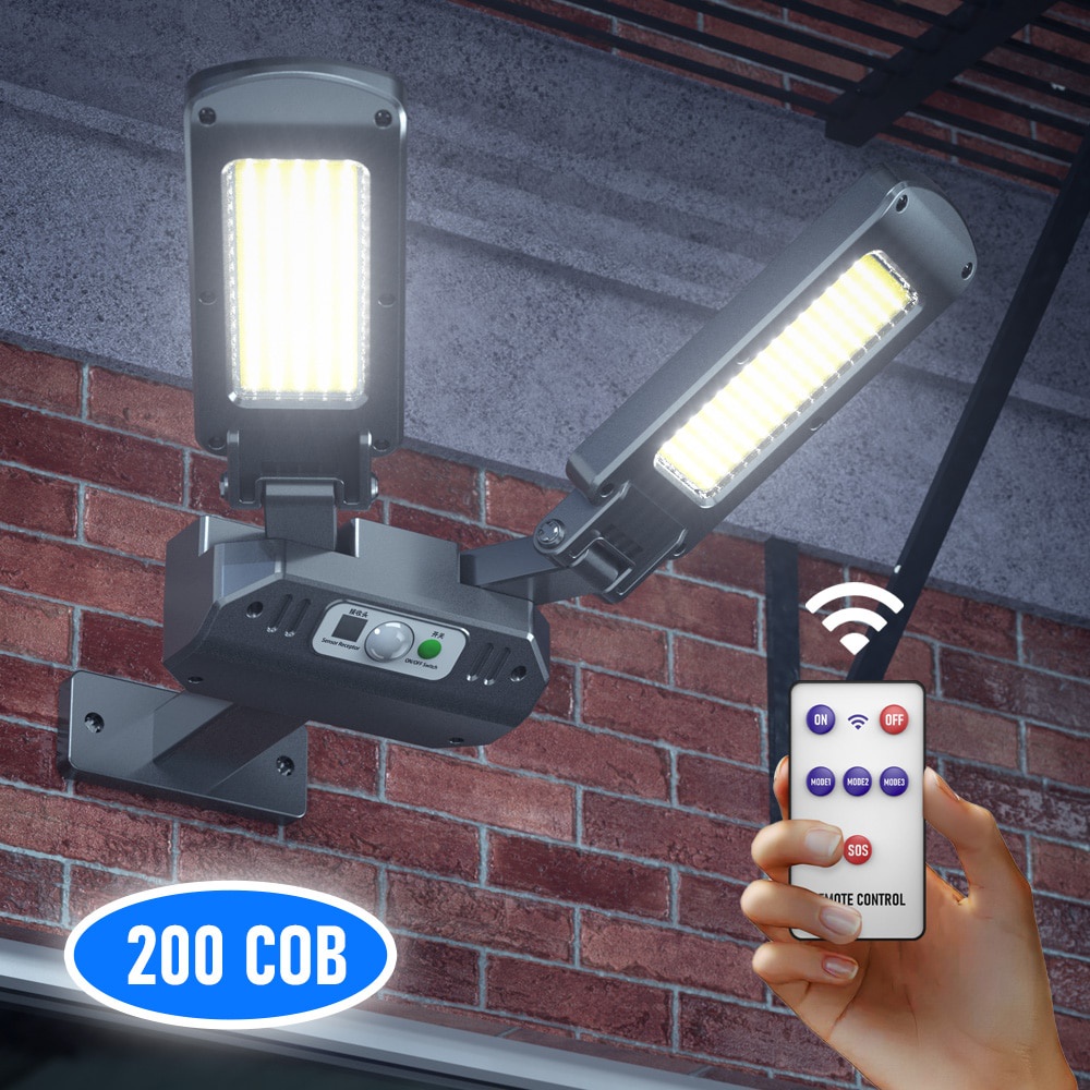 Đèn Năng Lượng Mặt Trời Hai Đầu Cảm Biến Chuyển Động 200Cob Dùng Ngoài Trời Có 3 Chế Độ Chiếu Sáng