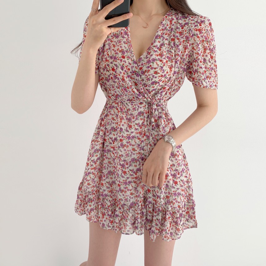 Đầm nữ hoa nhí tay ngắn dáng xòe Emilyshop