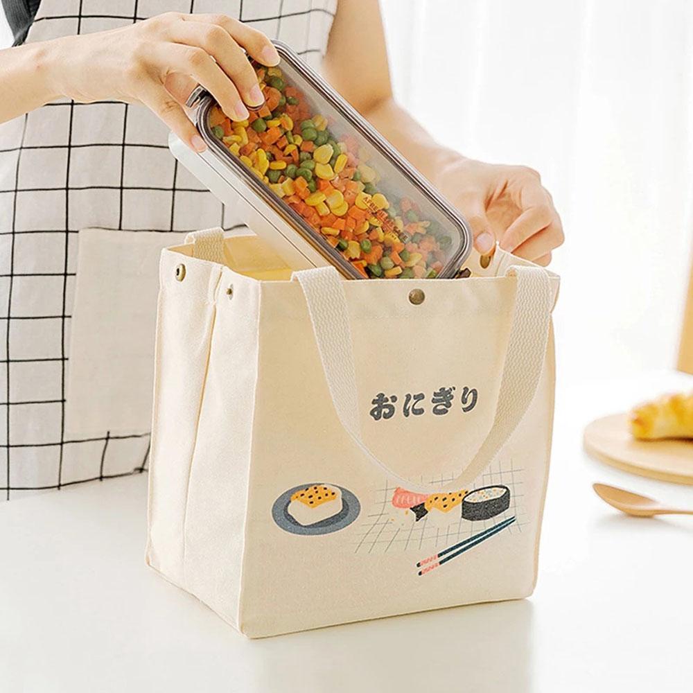 Túi Vải Canvas Kiểu Nhật Bản Có Dây Rút Nhiều Màu Sắc Để Đựng Cơm Trưa Tiện Dụng