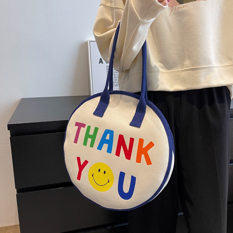 Túi Đeo Vai Bằng Vải Canvas Hình Tròn Cỡ Lớn 2022 Thời Trang Xuân Hè Cho Nữ