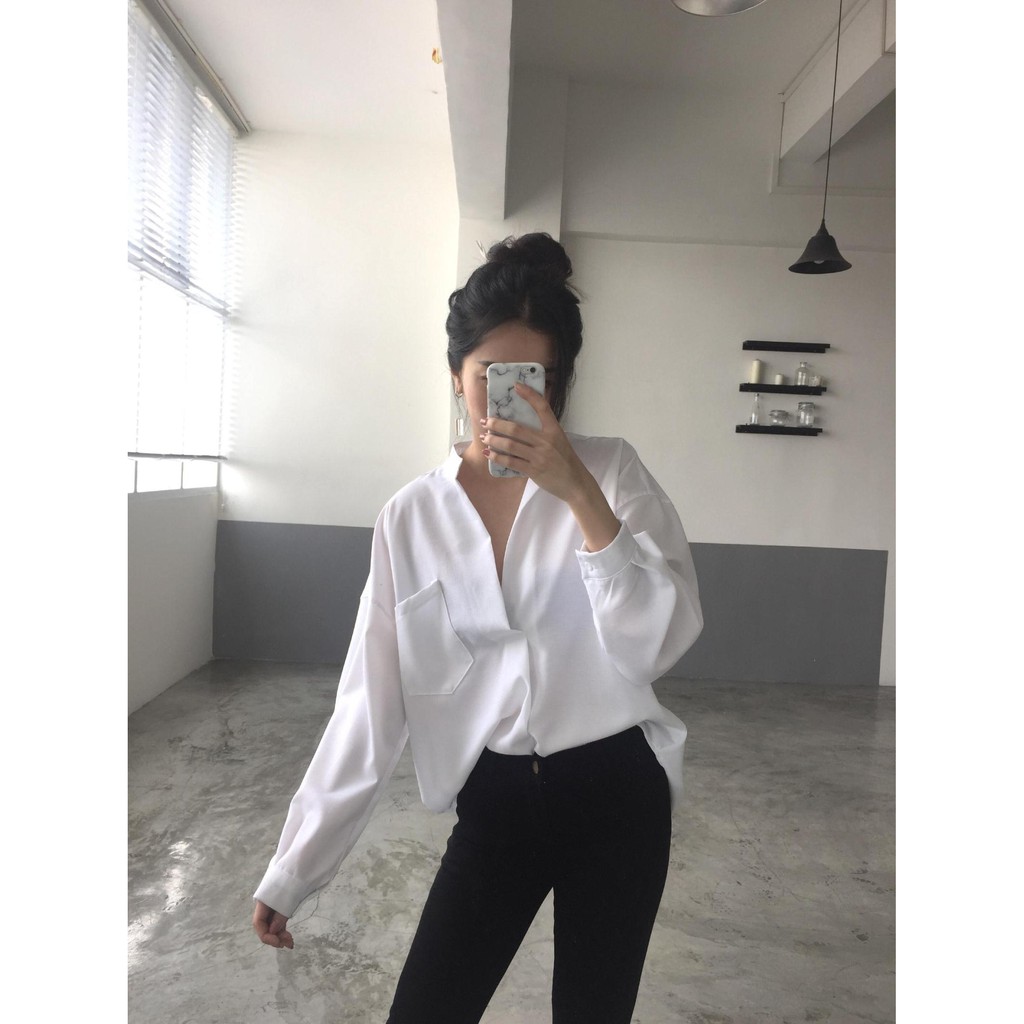 ÁO SƠ MI NỮ CỔ TRỤ (kèm video + ảnh thật)