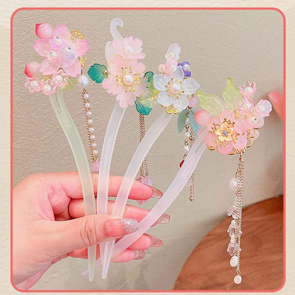 Trâm Cài Tóc Đính Hoa Tua Rua Phong Cách Trung Hoa Cổ Điển Cho Bé Gái