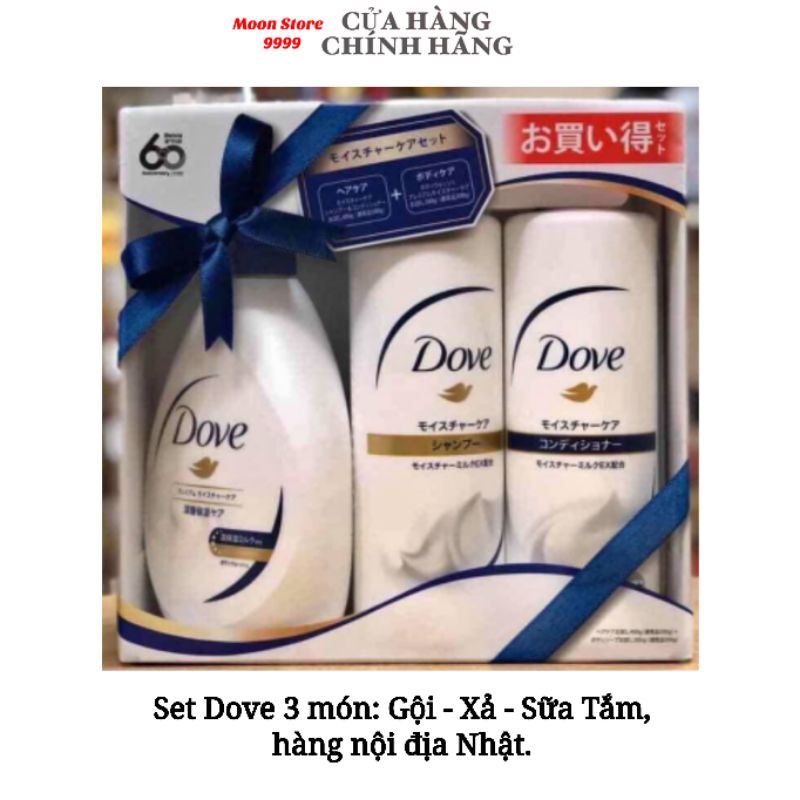 [chính hãng] Bộ Dầu Gội Dove Nhật Set 3 Món Gội Xả Sữa Tắm Dove Mái Tóc Mềm Mượt Không Còn Khô Chẻ Ngọn Phục Hồi Hư Tổn