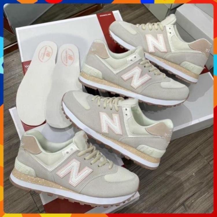 😚 Siêu phẩm NB 574 hồng kem GIÀY NEW BALANCE 574 HỒNG XÁM FULL PHỤ KIỆN , GIẦY NB574 hồng xám kem , NEW 574 XỊN ✂
