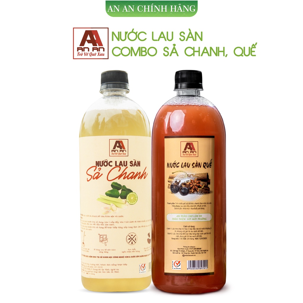 Combo Lau Sàn Sả Chanh + Quế, Nước Lau sàn AN AN đã được kiểm định tại sở KHCN HCM với 100% hữu cơ.