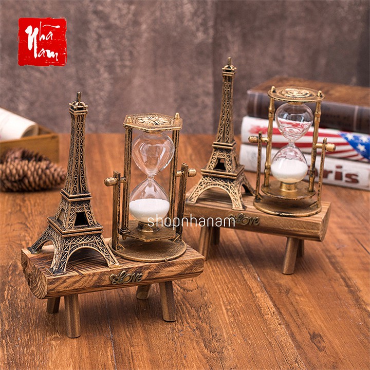 Đồng hồ cát khung gỗ phụ kiện trang trí tặng kèm tháp Eiffel