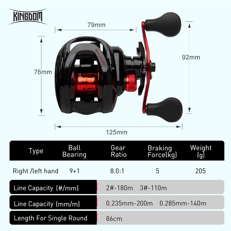 Máy câu cá KINGDOM tốc độ cao tải trọng kéo tối đa 5kg 8.0:1 2020 tiện lợi