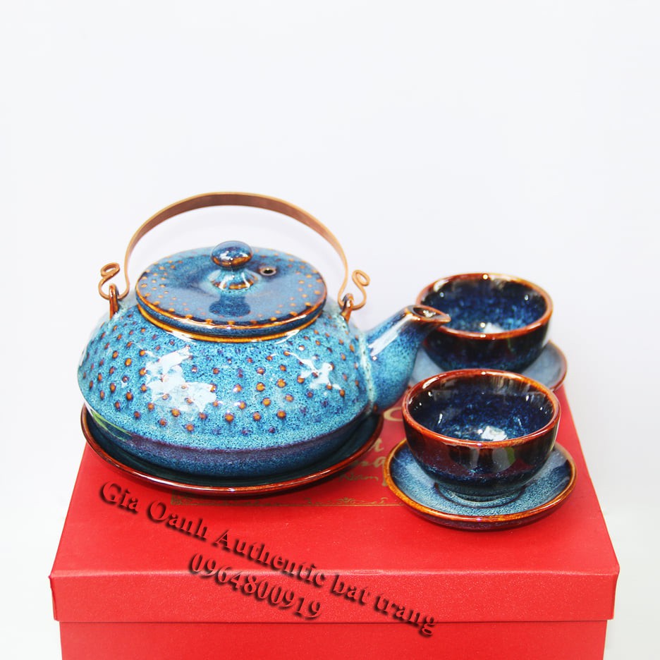 TEA SET GIFT 06 - BỘ ẤM HẠT UỐNG TRÀ MEN XANH HỎA BIẾN ĐẲNG CẤP - SẢN PHẨM QUÀ TẶNG ĐỘC ĐÁO DỊP LỄ TẾT, NĂM MỚI