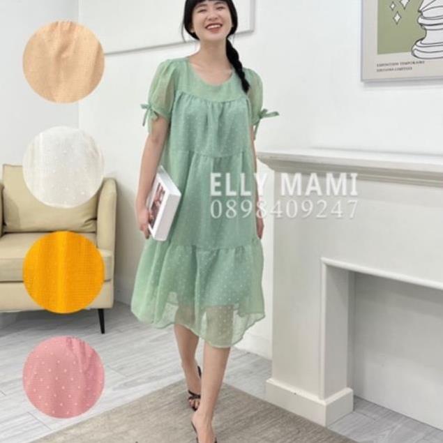 ( 40kg - 95kg ) Đầm Bầu , váy bầu Suông Voan Hạt Tay Nơ Tiểu Thư Mặc Thoải Mái Suốt Thai Kì &amp; Sau Sinh Thiết Kế Cao Cấp