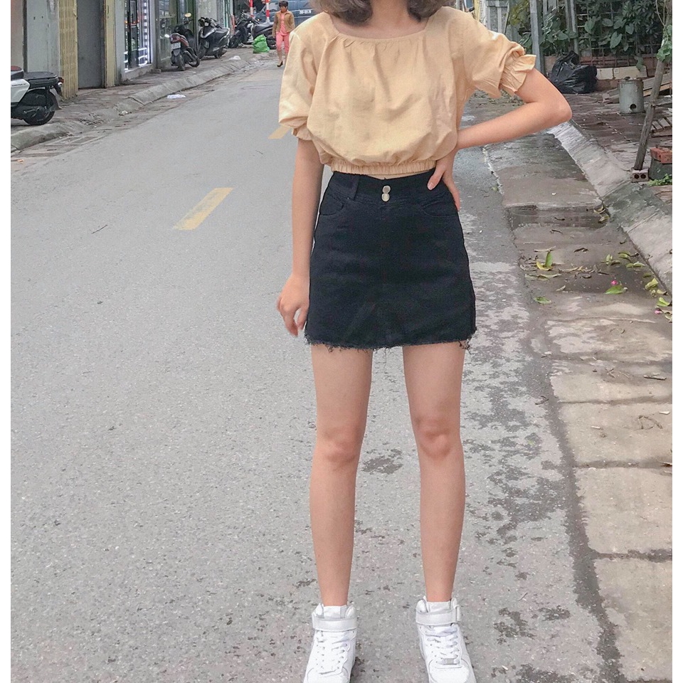 Áo croptop đũi tiểu thư ( 2 màu be, trắng)