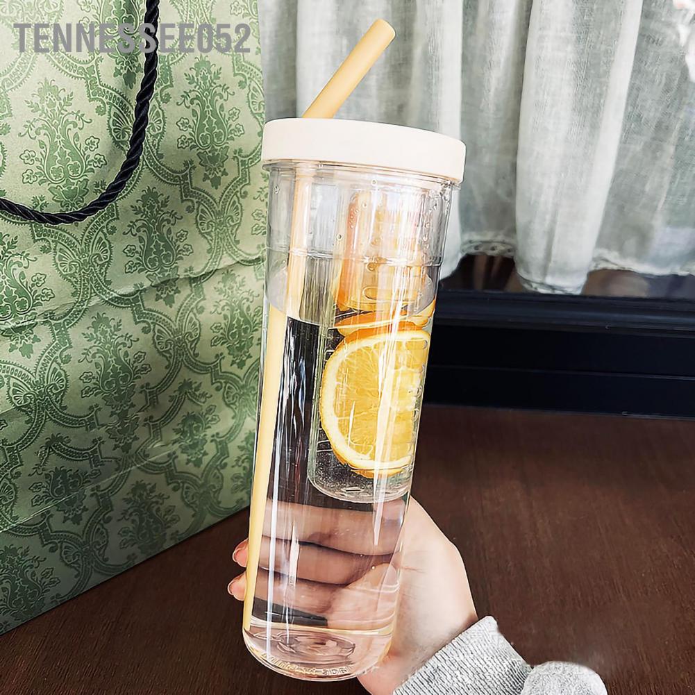 Bình nước du lịch PC chia ngăn nước ép trái cây không độc hại nhỏ gọn có thể gấp lại kèm ống hút dày dặn 700ml