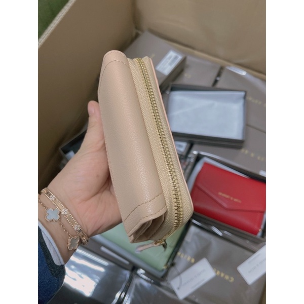 Ví gập CnK bì thư cúc bấm khoá kéo nhiều ngăn size trung 14cm fullbox