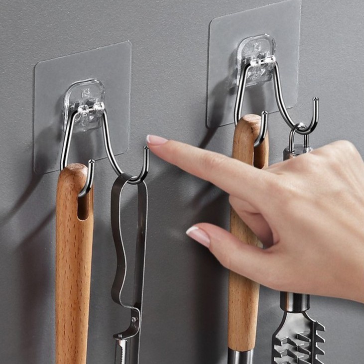 Móc Dán Tường Inox Dạng Móc Đôi Inox Siêu Cứng Treo Đồ Đa Năng Nhà Tắm Nhà Bếp